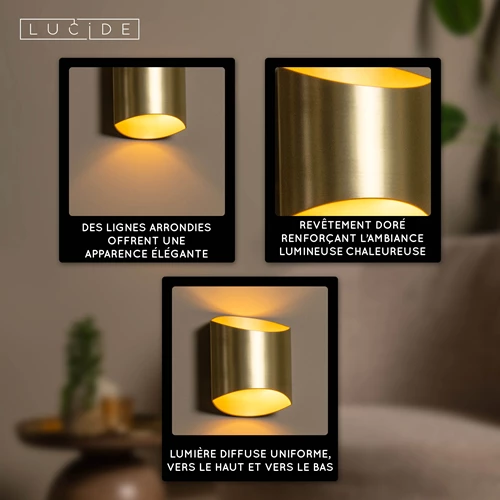 Lucide DILETTA - Applique murale - 1xG9 - Or Mat / Laiton - USP